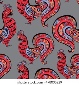Vector background, seamless pattern with rooster.