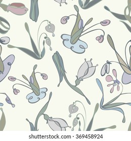 Vector background seamless pattern with snowdrops