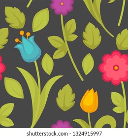 Vector background seamless pattern with spring tulip flowers