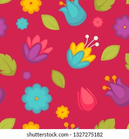 Vector background seamless pattern with spring tulip flowers
