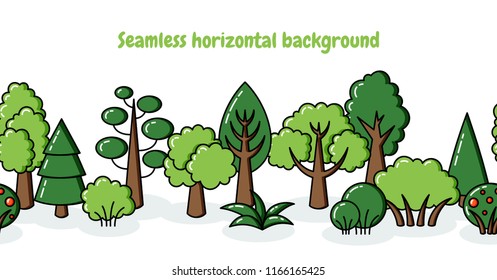 Vector background, seamless pattern trees.  Backdrop forest