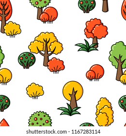 Vector background, seamless pattern trees.  Backdrop forest