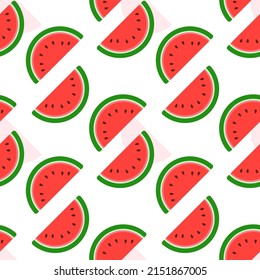 vector background seamless pattern of watermelon sliced on white background , flat style