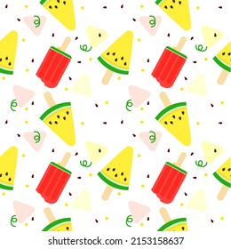 vector background seamless pattern of watermelon popsicle on white background , vector illustration , flat style