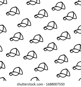 Vector background. Seamless pattern with winter hat. Warm winter hat in doodle style. Vector hand drawn illustration