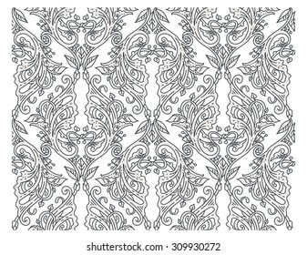 Vector background, seamless victorian ornate floral pattern with swirls in Medieval style