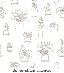 Vector background. Seamless vintage pattern with flowers in pots 
