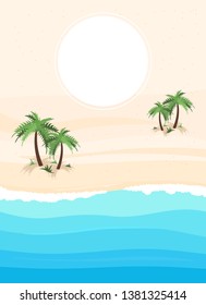 Vector background of seascape with shore and palms