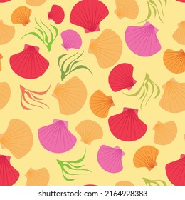 Vector background of seashells. Seamless pattern with marine theme.