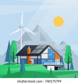 vector background with a self sufficient home