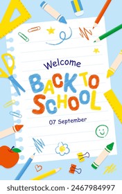 vector background with a set of back to school icons for banners, cards, flyers, social media wallpapers, etc.