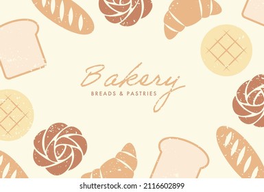 vector background with a set of breads and pastries for banners, cards, flyers, social media wallpapers, etc.