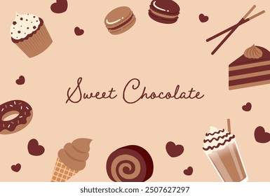 vector background with a set of chocolate cakes and sweets for banners, cards, flyers, social media wallpapers, etc.