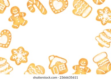 vector background with a set of Christmas Cookies in watercolor for banners, cards, flyers, social media wallpapers, etc.