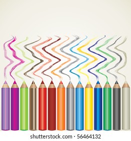 Vector background with set of color pencils and lines
