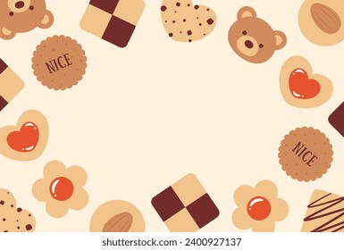 vector background with a set of cookies for banners, cards, flyers, social media wallpapers, etc.