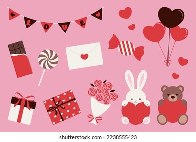 vector background with a set of valentine’s day icons for banners, cards, flyers, social media wallpapers, etc.