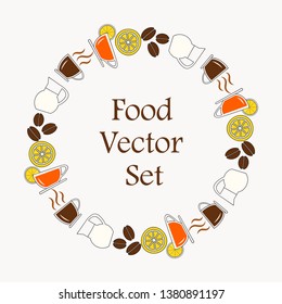 Vector background. A set of drinks for breakfast menu. Sketch. Vector illustration.