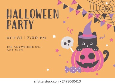 vector background with a set of halloween party icons for banners, cards, flyers, social media wallpapers, etc.