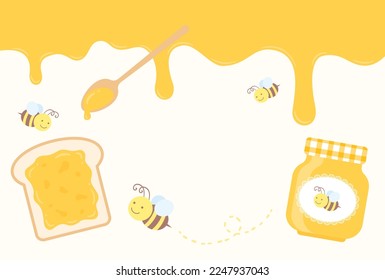 vector background with a set of honey, toast and bees for banners, cards, flyers, social media wallpapers, etc.