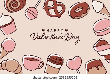 vector background with a set of ice cream, sweets and drinks