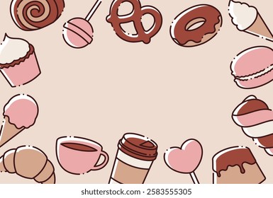 vector background with a set of ice cream, sweets and drinks