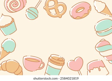 vector background with a set of ice cream, sweets and drinks