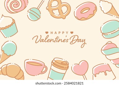 vector background with a set of ice cream, sweets and drinks