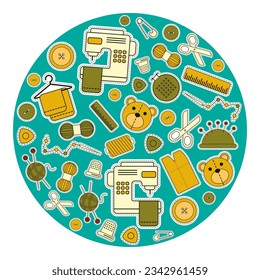 Vector background set of illustrations for sewing, sewing supplies