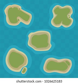 vector background  set of island different shapes. The sea background in the form of checkers.