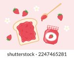 vector background with a set of jam and strawberry for banners, cards, flyers, social media wallpapers, etc.