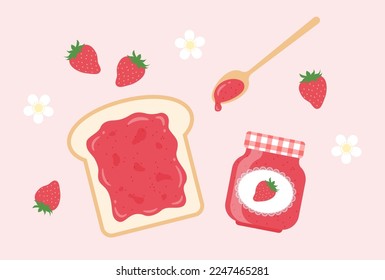 vector background with a set of jam and strawberry for banners, cards, flyers, social media wallpapers, etc.