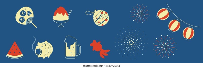 vector background with a set of Japanese summer festival icons for banners, cards, flyers, social media wallpapers, etc.