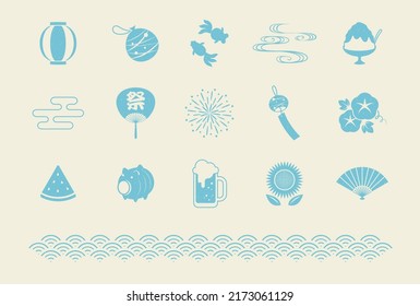 vector background with a set of Japanese summer icons for banners, cards, flyers, social media wallpapers, etc.