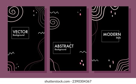 Vector Background set with Minimalist hand drawn style in Black and pink. Wavy lines abstract design for banner ads, social media template, wall decor, cover, packaging, and poster