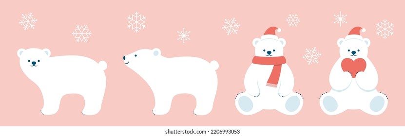 vector background with a set of polar bears and snowflakes for banners, cards, flyers, social media wallpapers, etc.