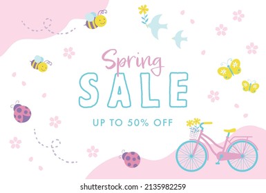 vector background with a set of spring icons for banners, cards, flyers, social media wallpapers, etc.