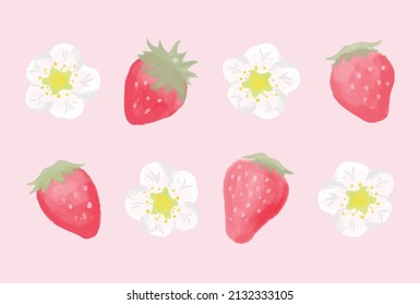 vector background with a set of strawberries and flowers for banners, cards, flyers, social media wallpapers, etc.
