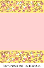 Vector background from a set of sweets, candies and ice cream for design, printing on clothes, packaging, confectionery