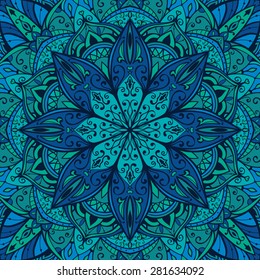 Vector background shade of celadon.Detailed ornament with blue and green lements. Oriental mosaic.