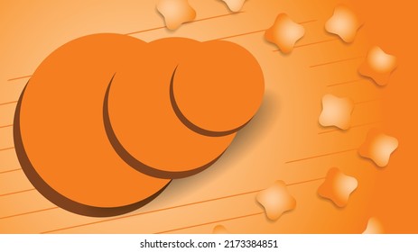 Fondo vectorial en tonos anaranjados. Tres círculos en 3D situados uno sobre el otro. En el lado derecho de la estrella con bordes redondeados. Color naranja degradado.