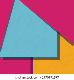 Vector background of shapes in pink, blue, yellow, arranged asymmetrically with the effect of crumpled paper. Abstract background for presentations, interiors, paper products.