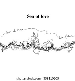 Vector background with shells sketch hand drawn and sea