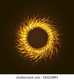 Vector background with shining lights as firework or glowing neon particles abstract round frame with black background.