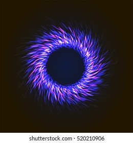 Vector background with shining lights as firework or glowing neon particles abstract round frame with black background.