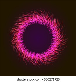 Vector background with shining lights as firework or glowing neon particles abstract round frame with black background.