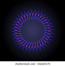 Vector background with shining lights as firework or glowing neon particles abstract round frame with black background.