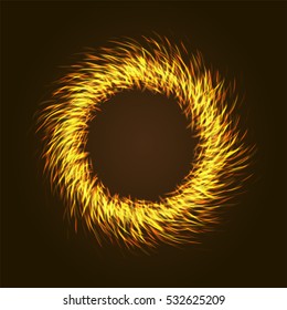 Vector background with shining lights as firework or glowing neon particles abstract round frame with black background.