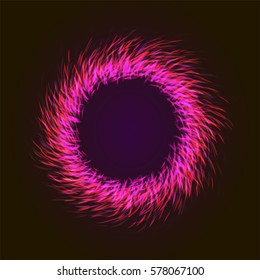 Vector background with shining lights as firework or glowing neon particles abstract round frame with black background.