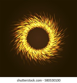 Vector background with shining lights as firework or glowing neon particles abstract round frame with black background.
